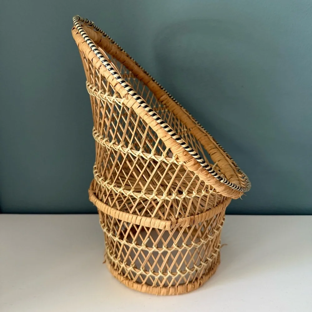 Vintage Wicker Woven Peacock Chair Rattan Woven Doll Chair Plant Stand